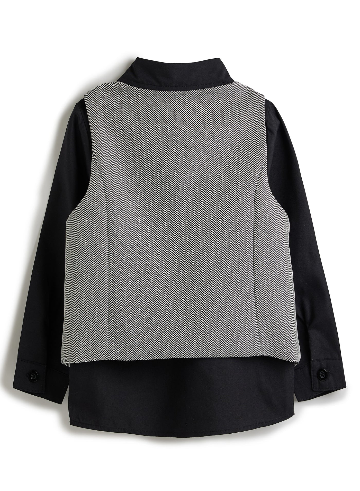 Grey Herringbone Waistcoat And Pant Set With Shirt And Tie