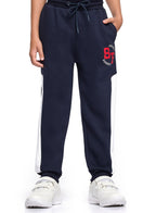 Victor And Jane Cotton Sf Patch & Printed Full Sleeves Zip Up Varsity Sweatshirt & Joggers Co-Ord Set - Navy Blue & White