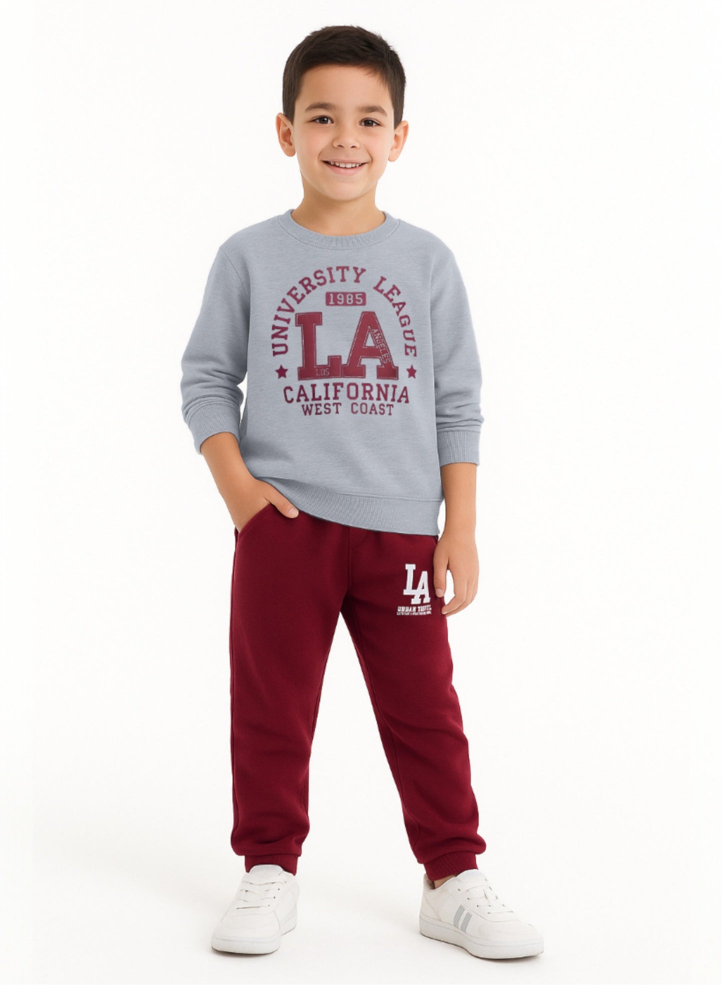 Boys TEXAS 98 Zip-Neck Fleece Tracksuit - Grey and Maroon