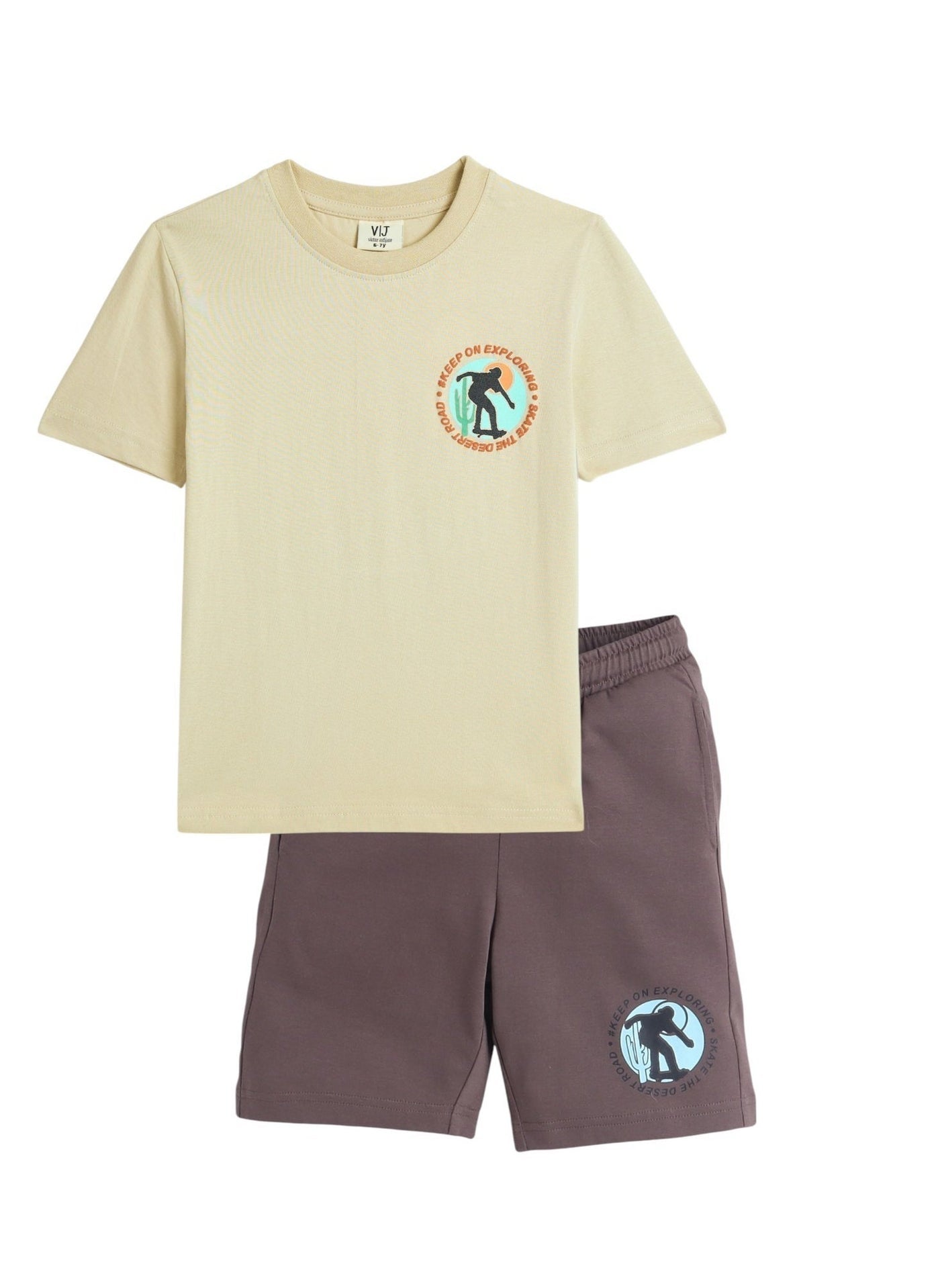 Victor and Jane JR Boys' 2PC Set – "Ride the Streets!" Skateboard, 100% Cotton Summer Wear, Comfertable, 2-3YRS