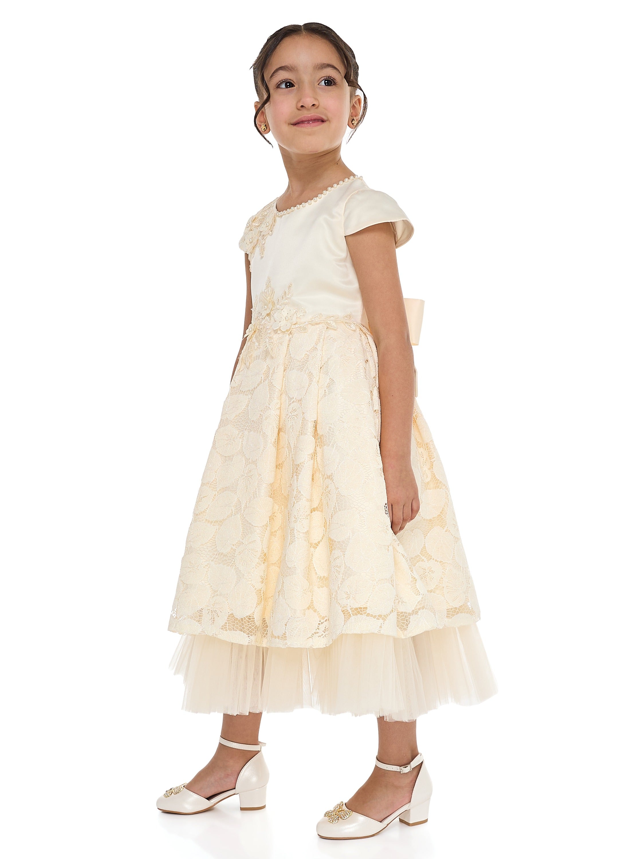 Chic Pink Satin & Lace Party Dress With Mesh & Decoration