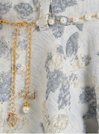 Girls Elegant Lt Blue/Gold Jacquard & Tulle Party Dress