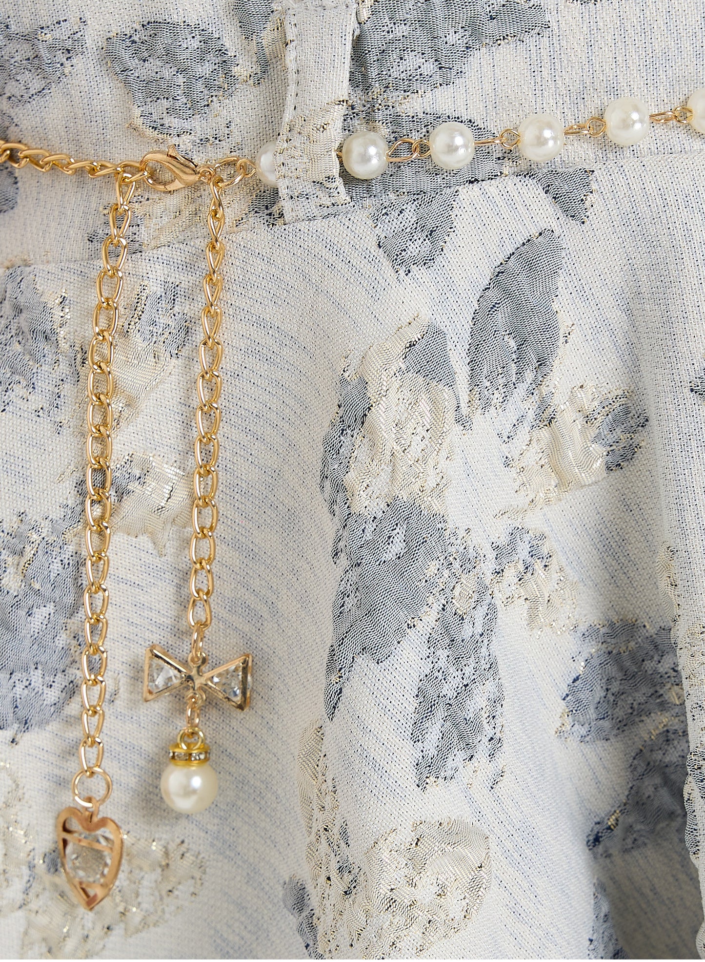 Girls Elegant Lt Blue/Gold Jacquard & Tulle Party Dress