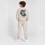 victor and jane boys' beige fleece sweatshirt and jogger set with football graphic print on the back