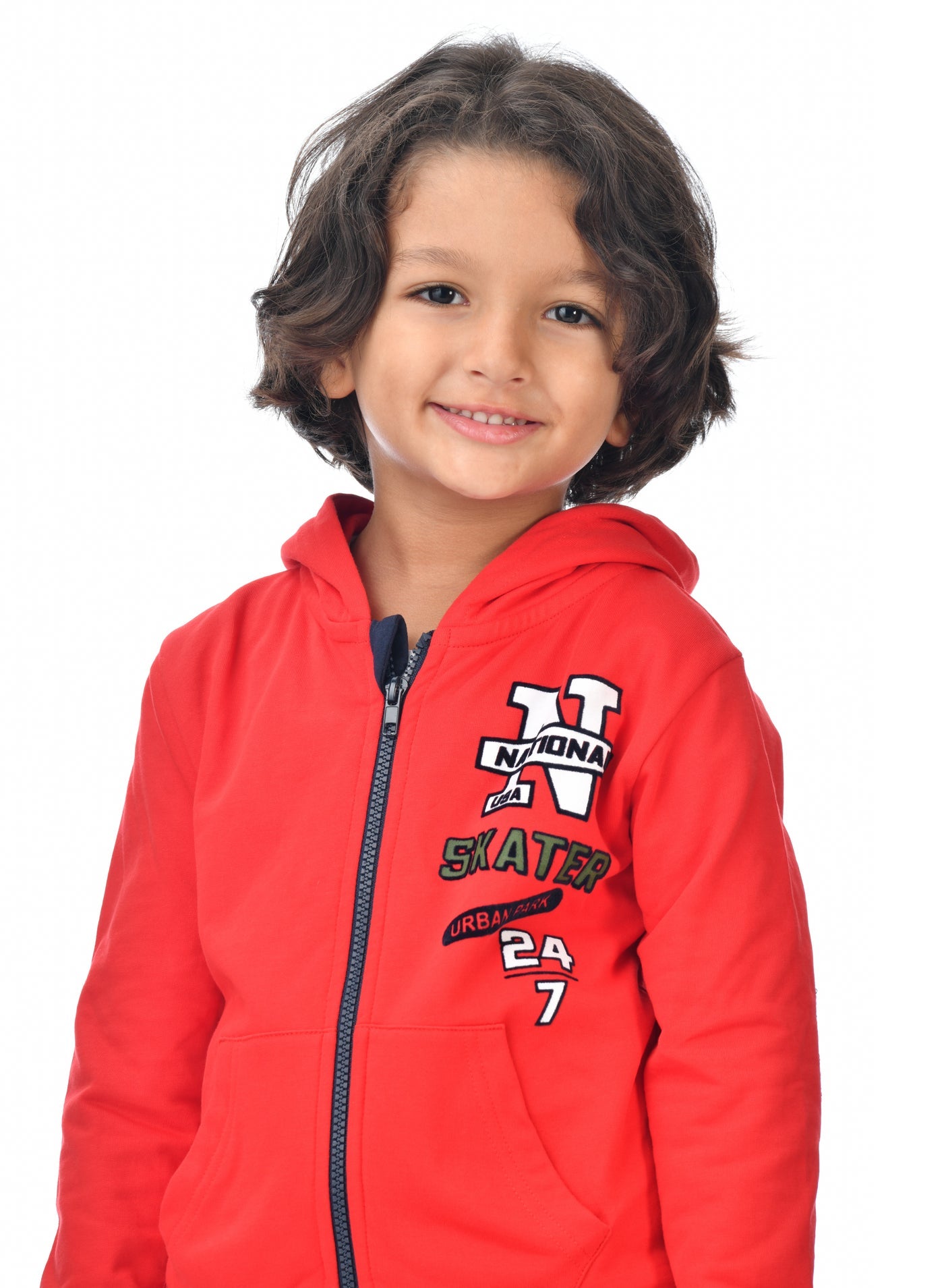 Boys' 2-Piece Full Zipper Hoodie And Jogger Set Red And Navy