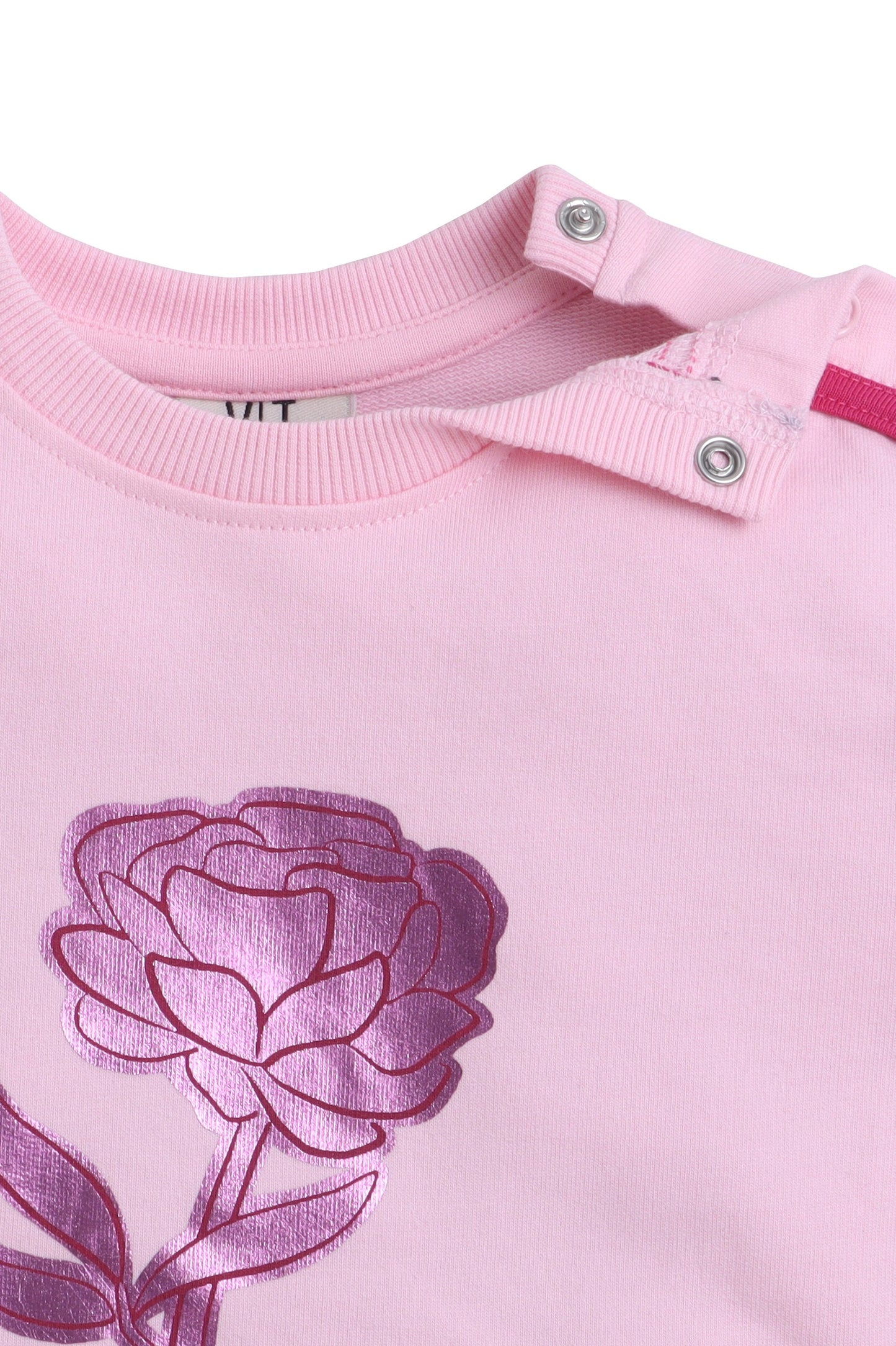 Baby Girl Rose Appliqué Fleece Tracksuit – Pink 2-Piece Set