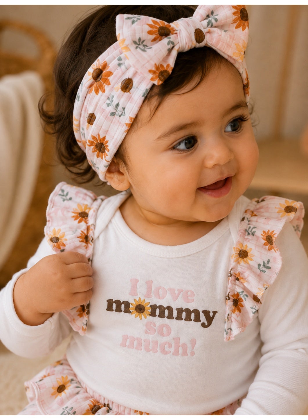 Baby Girls Long Sleeve Bodysuit and Floral Pants Set with Socks and Headband (4-Piece)