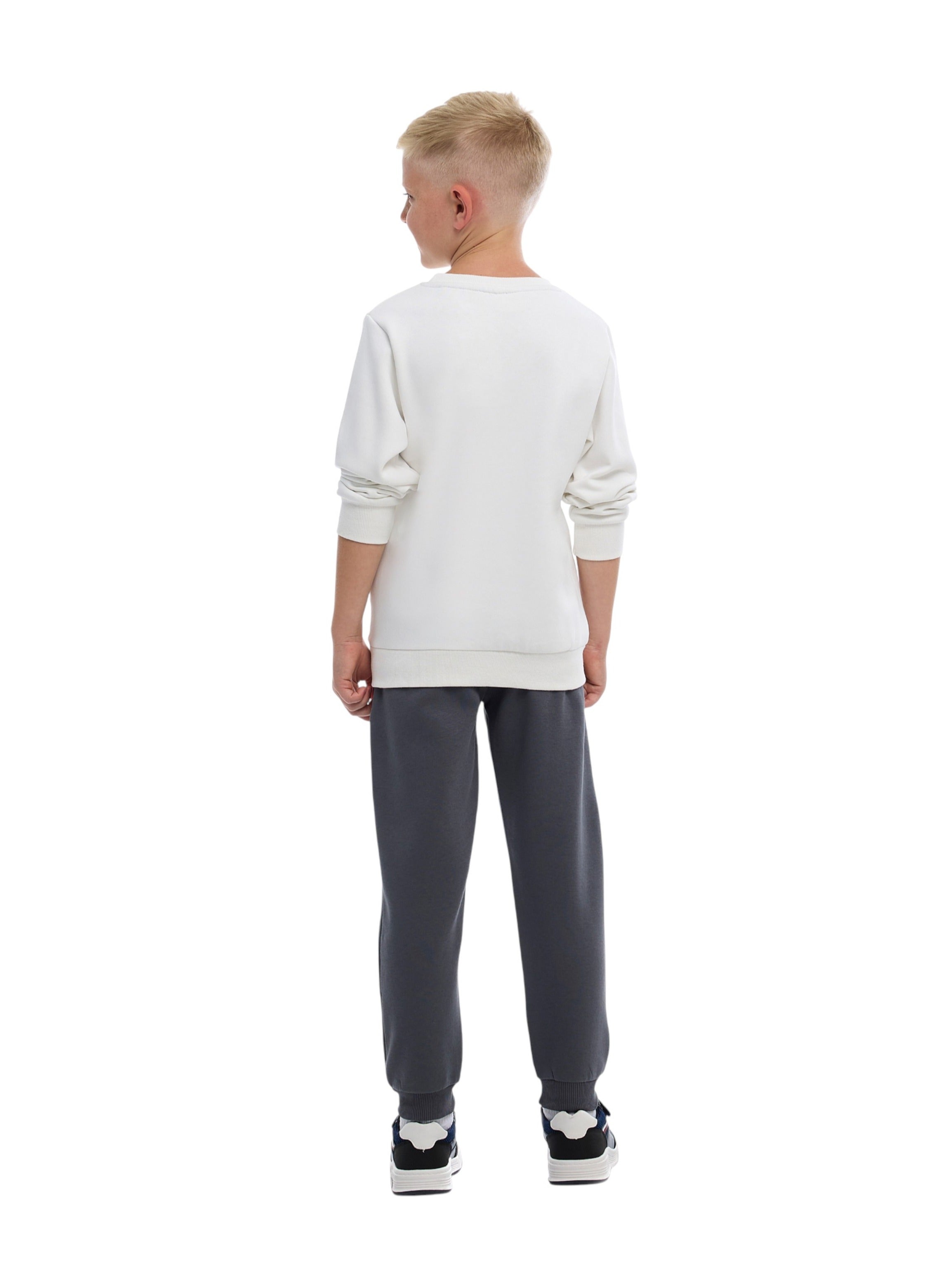 Victor And Jane Cotton Riding Theme Print Full Sleeves Sweatshirt & Joggers Set - White & Grey
