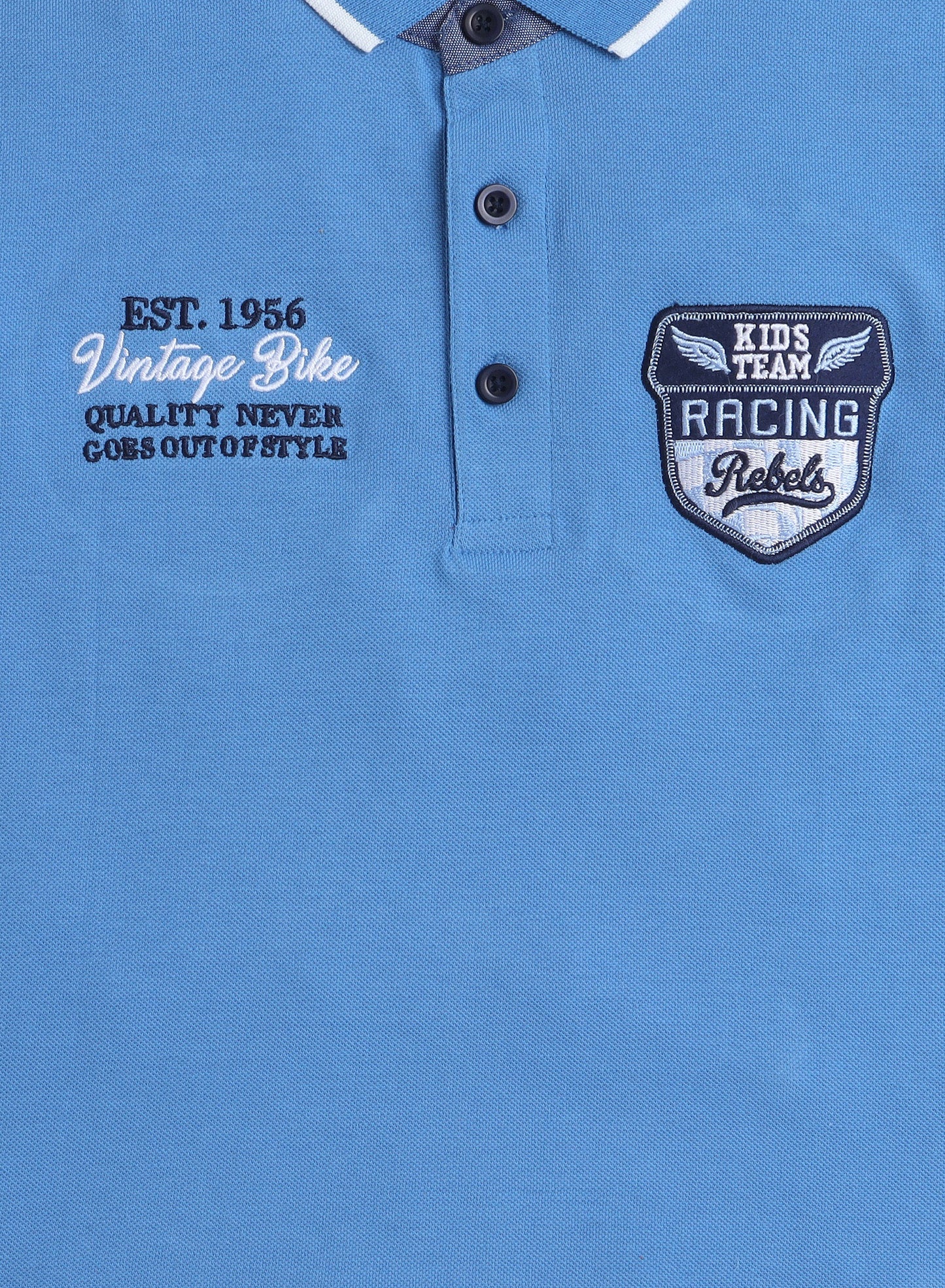 Victor & Jane Boys' Polo T-Shirt – Blue colour with Embroidered Label detail