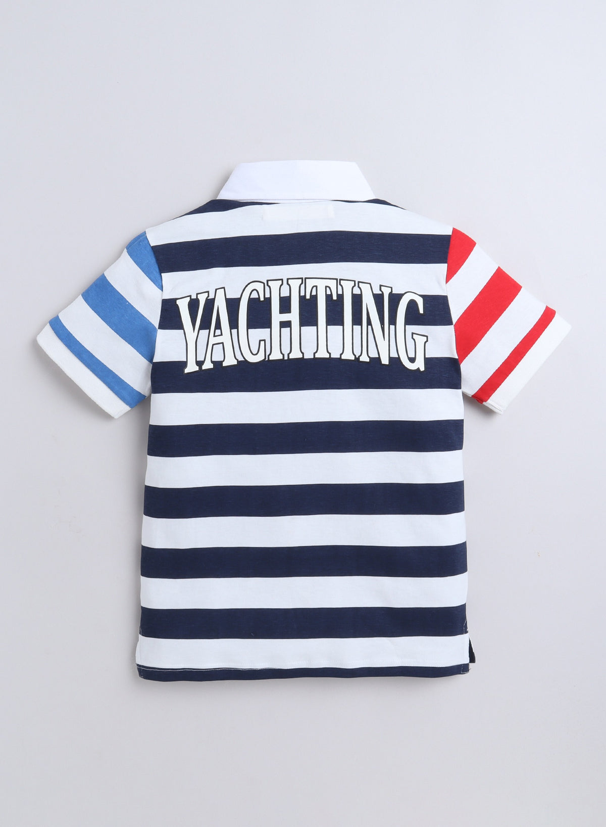Victor & Jane Cotton Racing Embroidered & Striped Short Sleeves Polo T-Shirt - Blue/White/Red