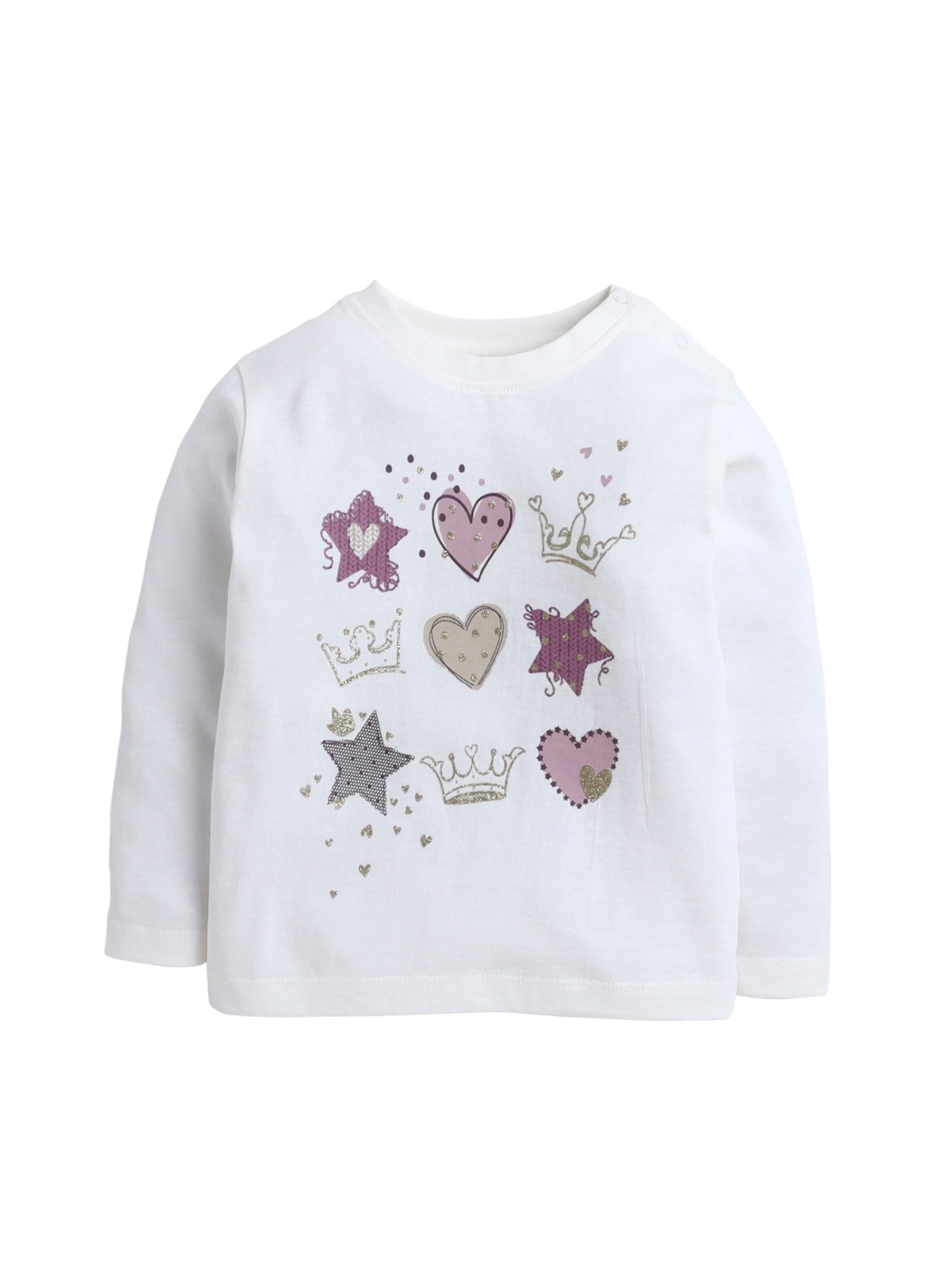 Baby Girl Heart & Star Cotton Fleece 3-Piece Set – Light Grey & Pink