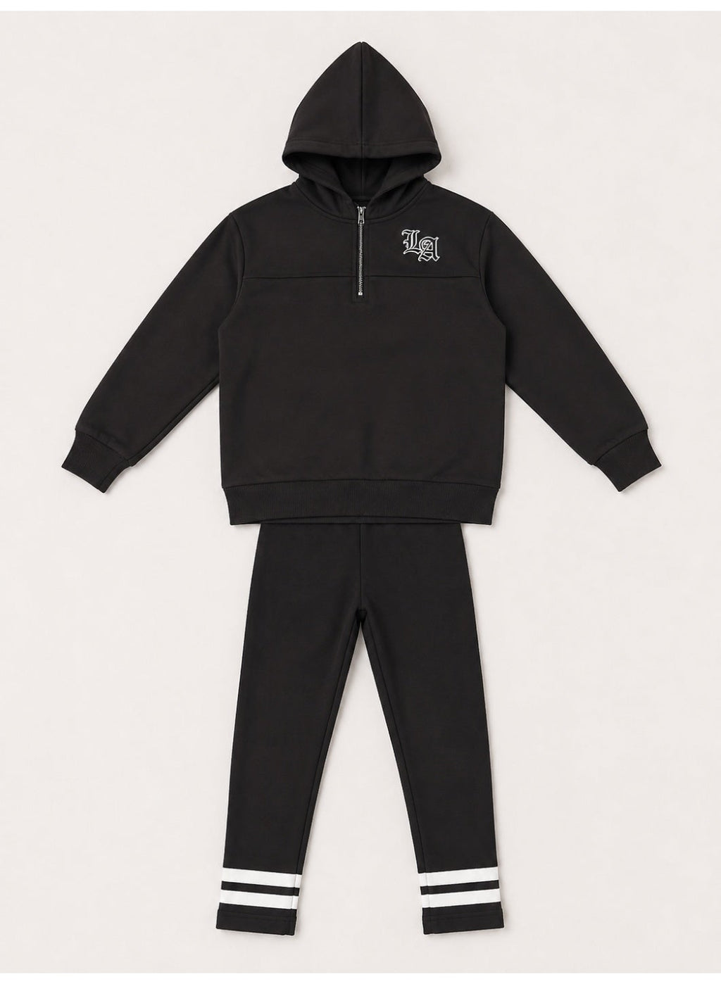 Girls "Los Angeles" Graphic Print Half Zip Long Top Hoodie and Ribbed Pants Set