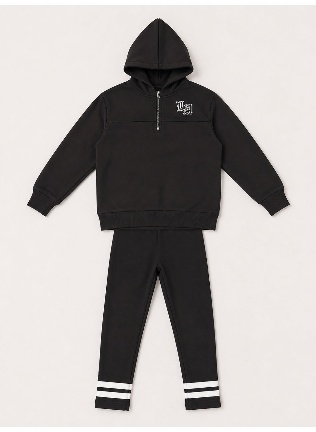 Girls "Los Angeles" Graphic Print Half Zip Long Top Hoodie and Ribbed Pants Set