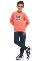 Victor And Jane Cotton Live The Game Graphic Full Sleeves Sweatshirt & Joggers Set - Coral & Navy Blue