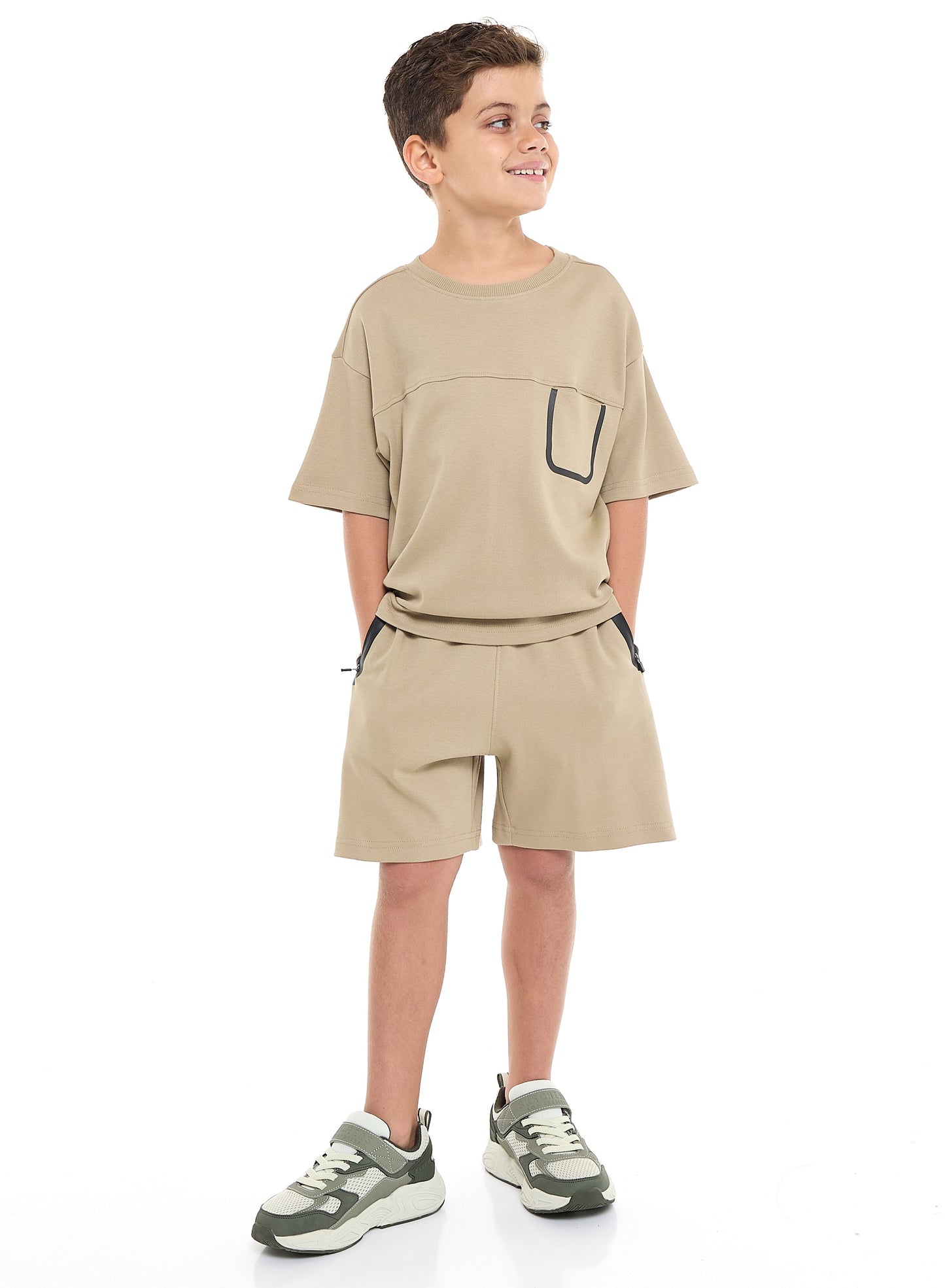 Victor and Jane Boys' Jacquard Set – Olive Colour Striped Design with Textured Material
