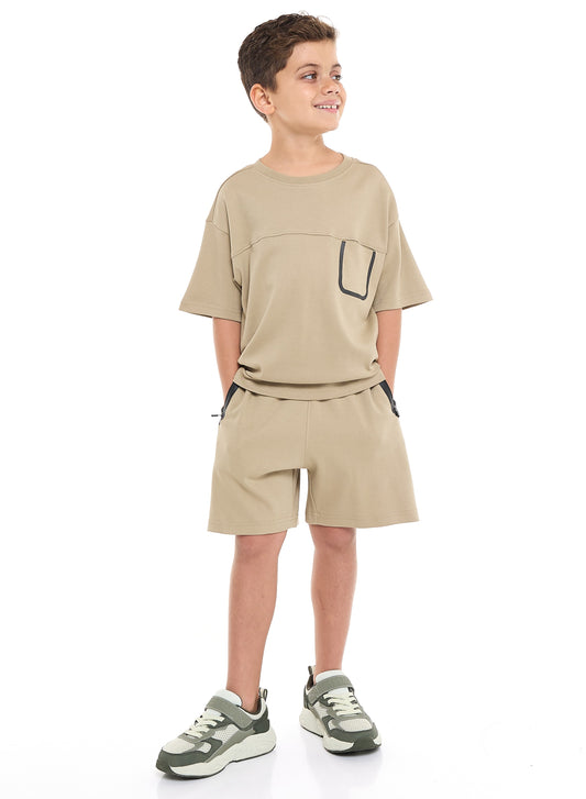 Victor and Jane Boys' Jacquard Set – Olive Colour Striped Design with Textured Material