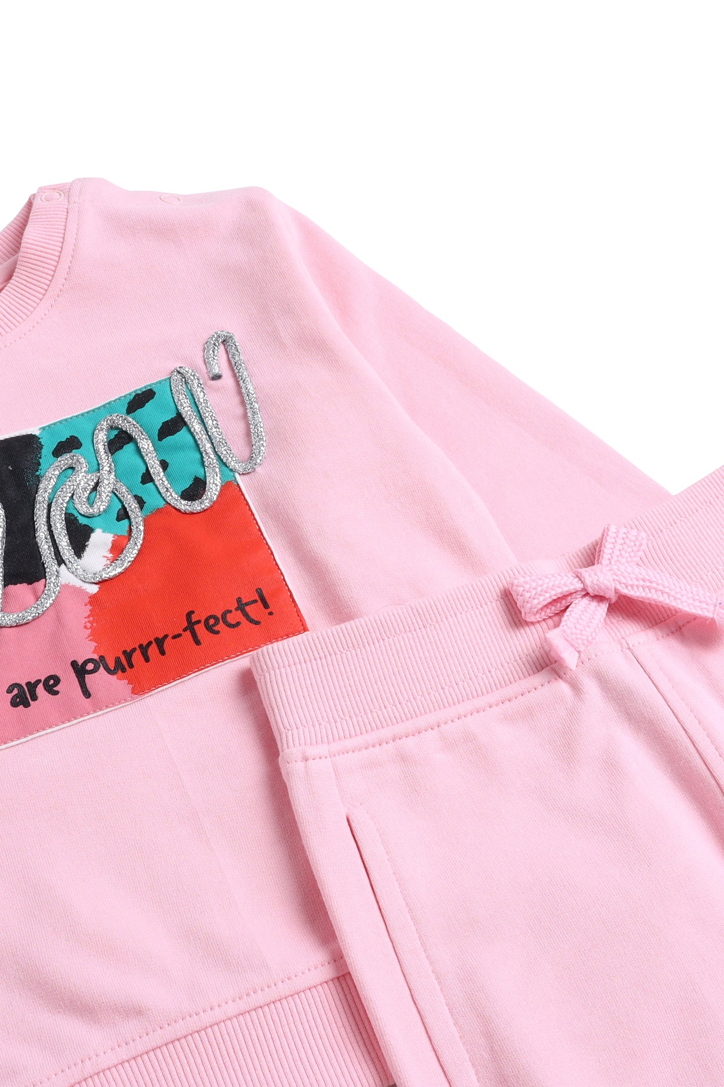 Baby Girl Wild Graphic Fleece Tracksuit – Pink 2-Piece Set