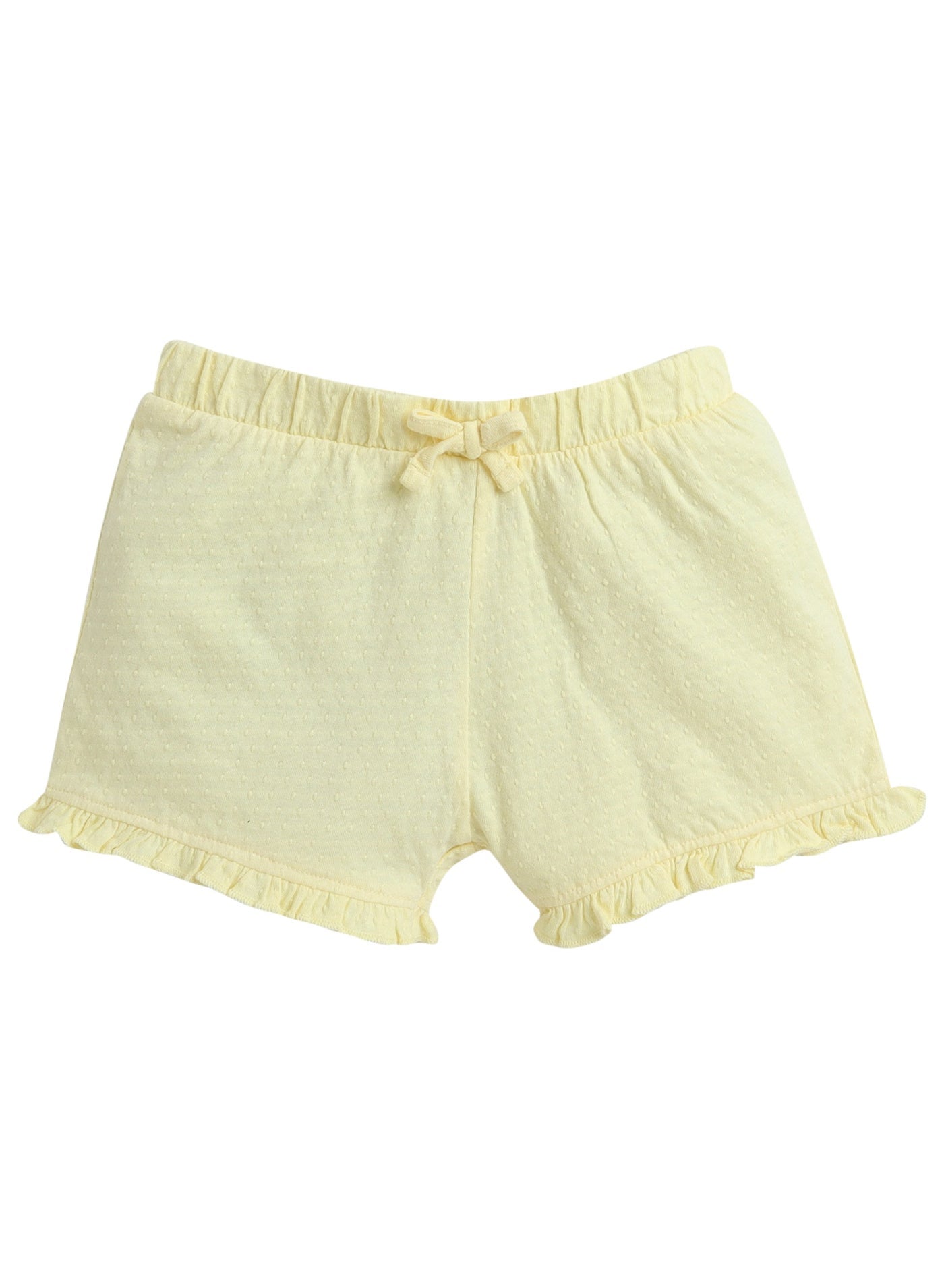 Victor and Jane Girls' Jacquard Shorts with Elasticated Waistband and Ruffle Trim- Fuschia and Yellow-Pack of 2