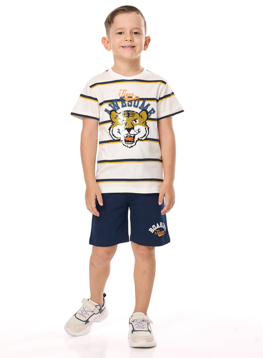 Boys' 2 Piece Sets with Matching Tshirt And Slogan Print Shorts with Elasticated Waist