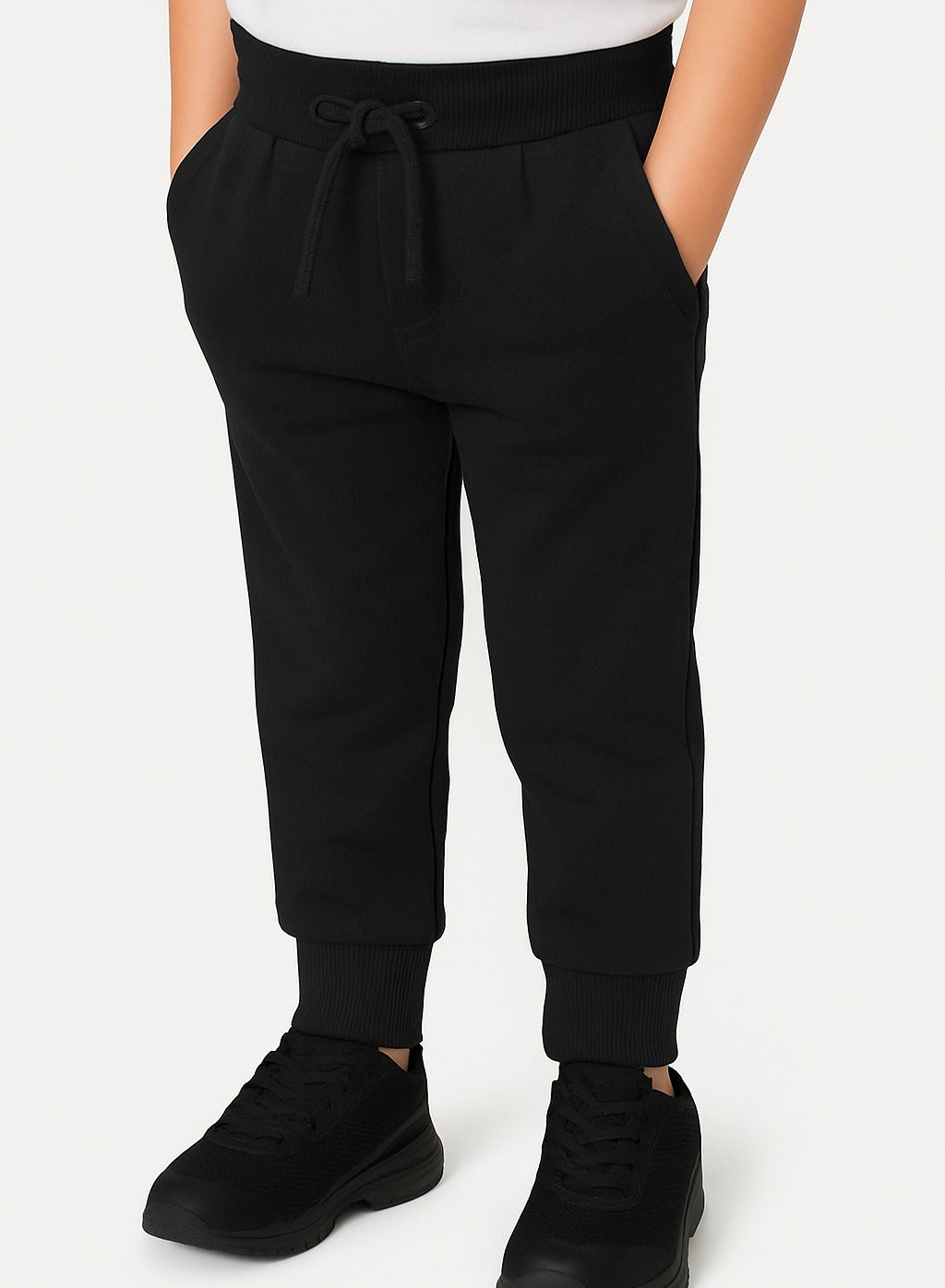 Boys French Terry Joggers With Drawstring Closure “ Black