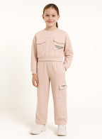 Girls Cargo Pocket Fleece Tracksuit “ Pink 2-Piece Set