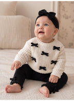 Baby Girls Ribbed sweatshirt & Leggings Set with Ribbon (3-Piece Set)