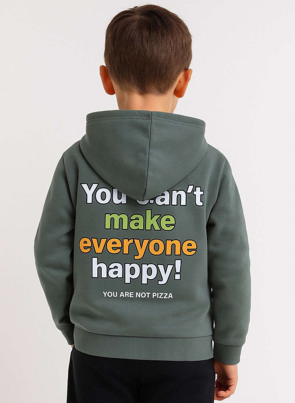 Boys' Olive Green Hoodie with “You Can’t Make Everyone Happy” Print