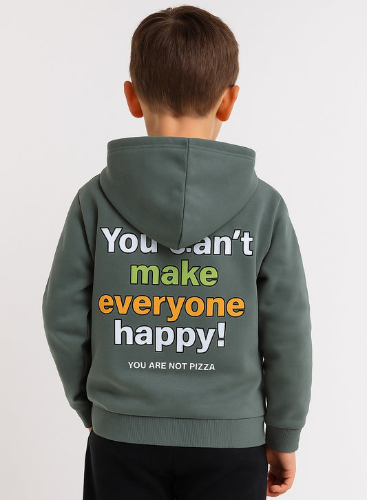 Boys' Olive Green Hoodie with “You Can’t Make Everyone Happy” Print