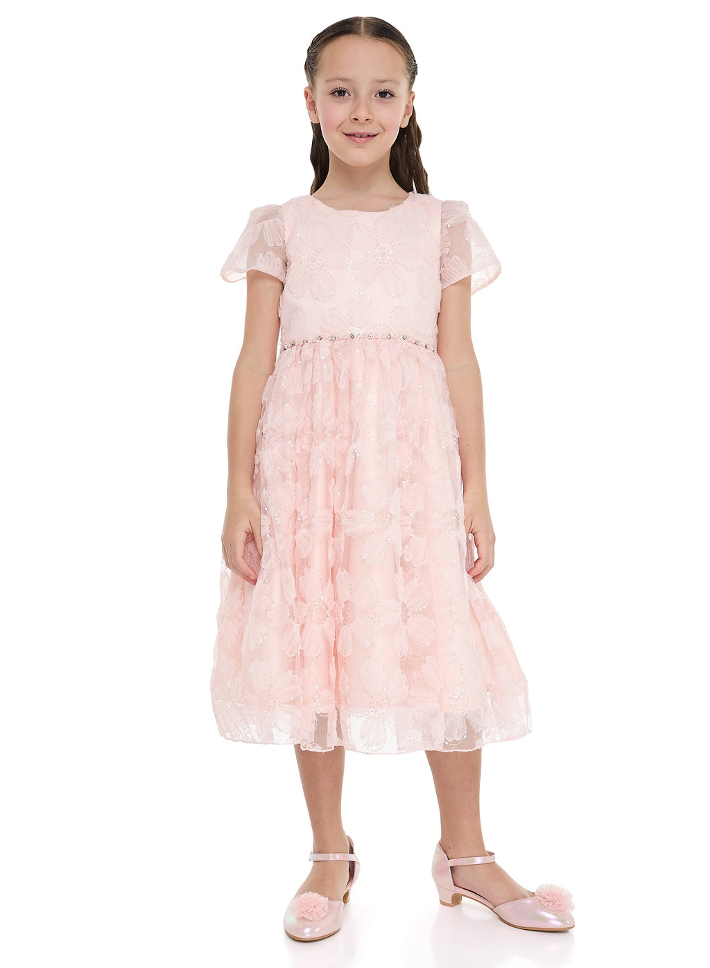 Girls Pink Flower Sequin Dress