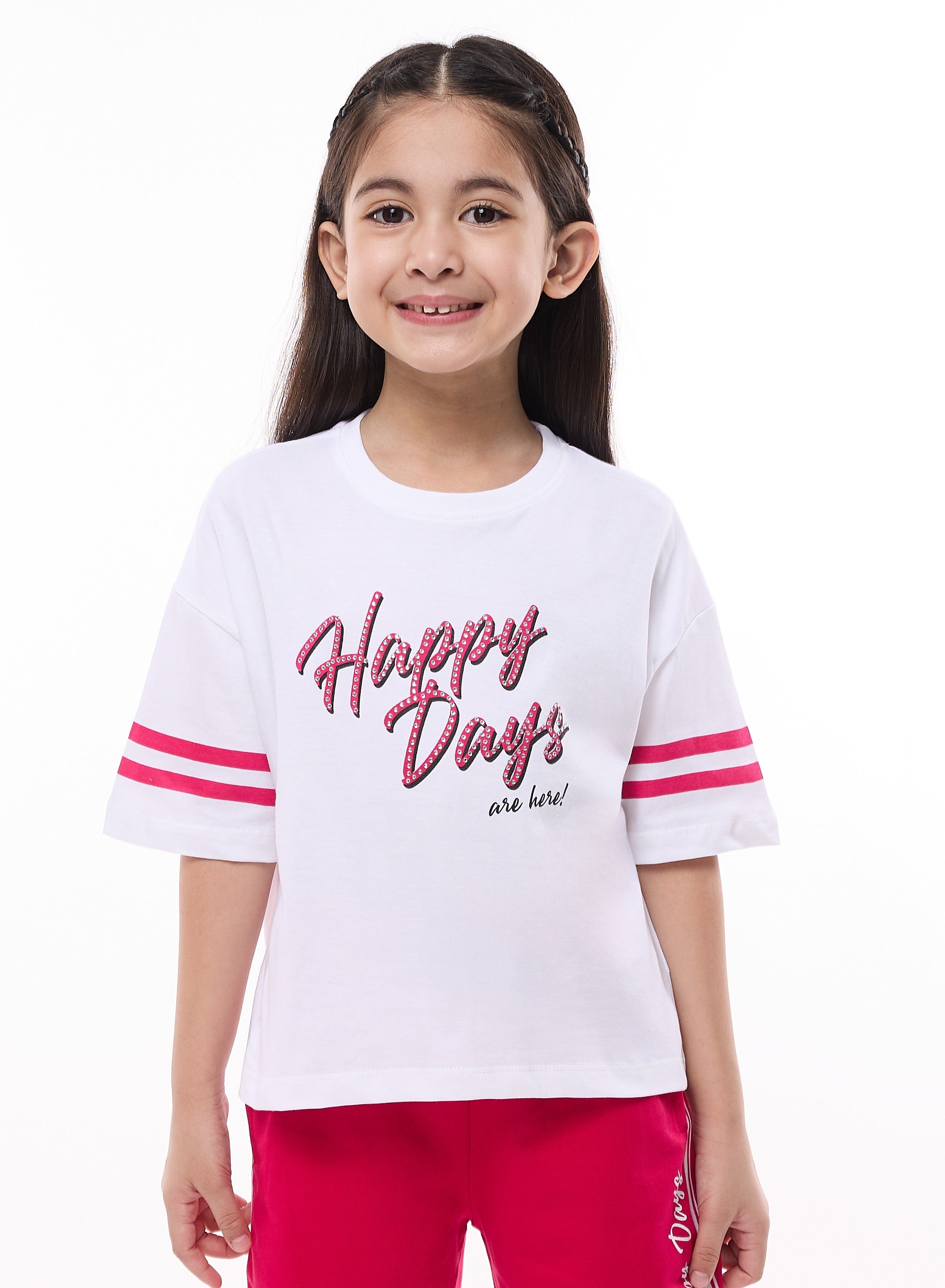 Girls 2Pc Set - Embellished Top With Matching Straight Pants
