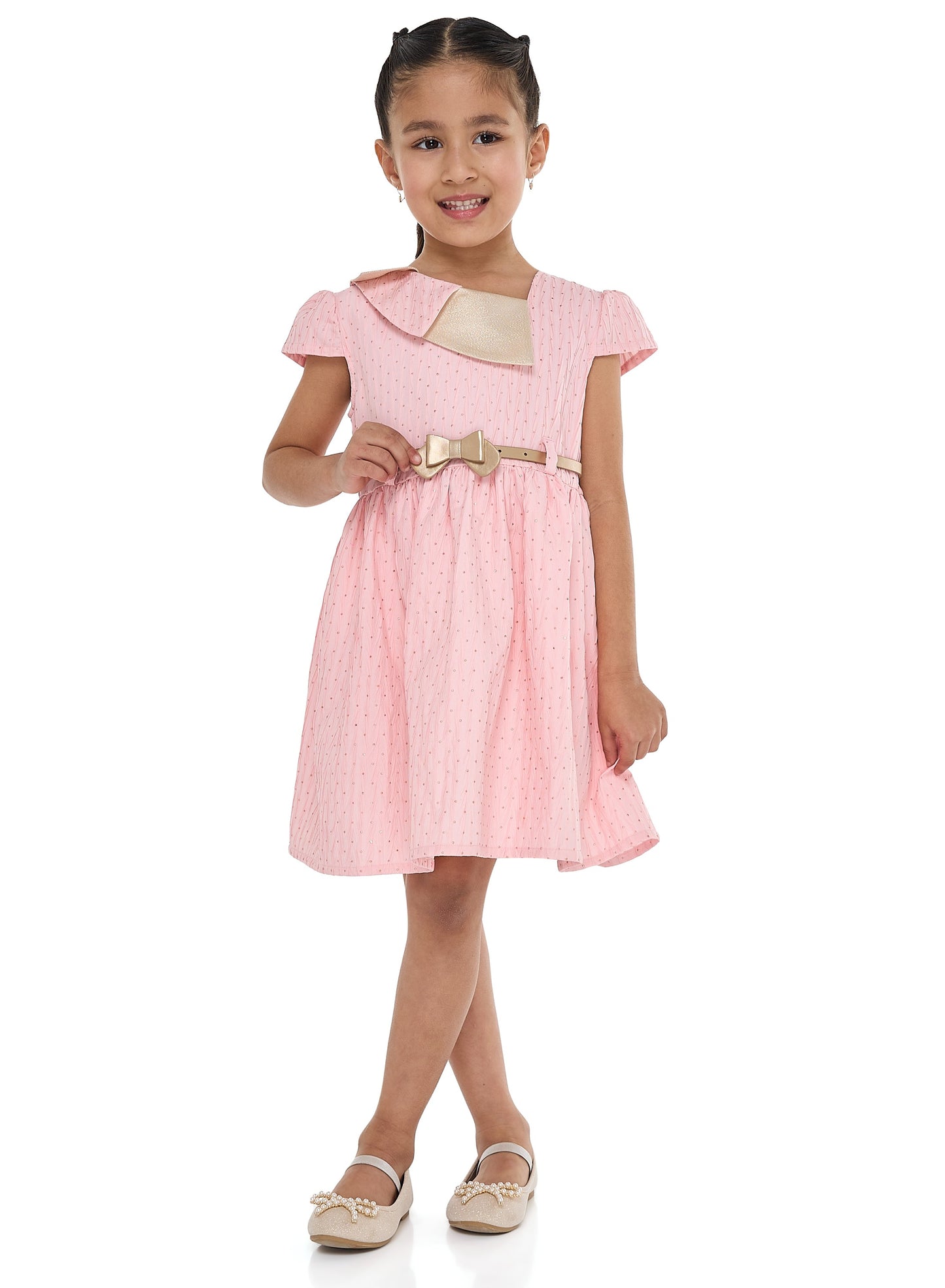 Ivory/Gold Lapel Jacquard Dress