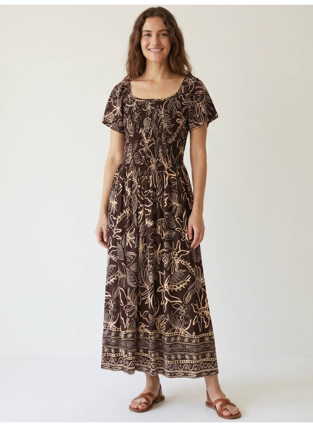 Printed Midi Dress With Square Neck