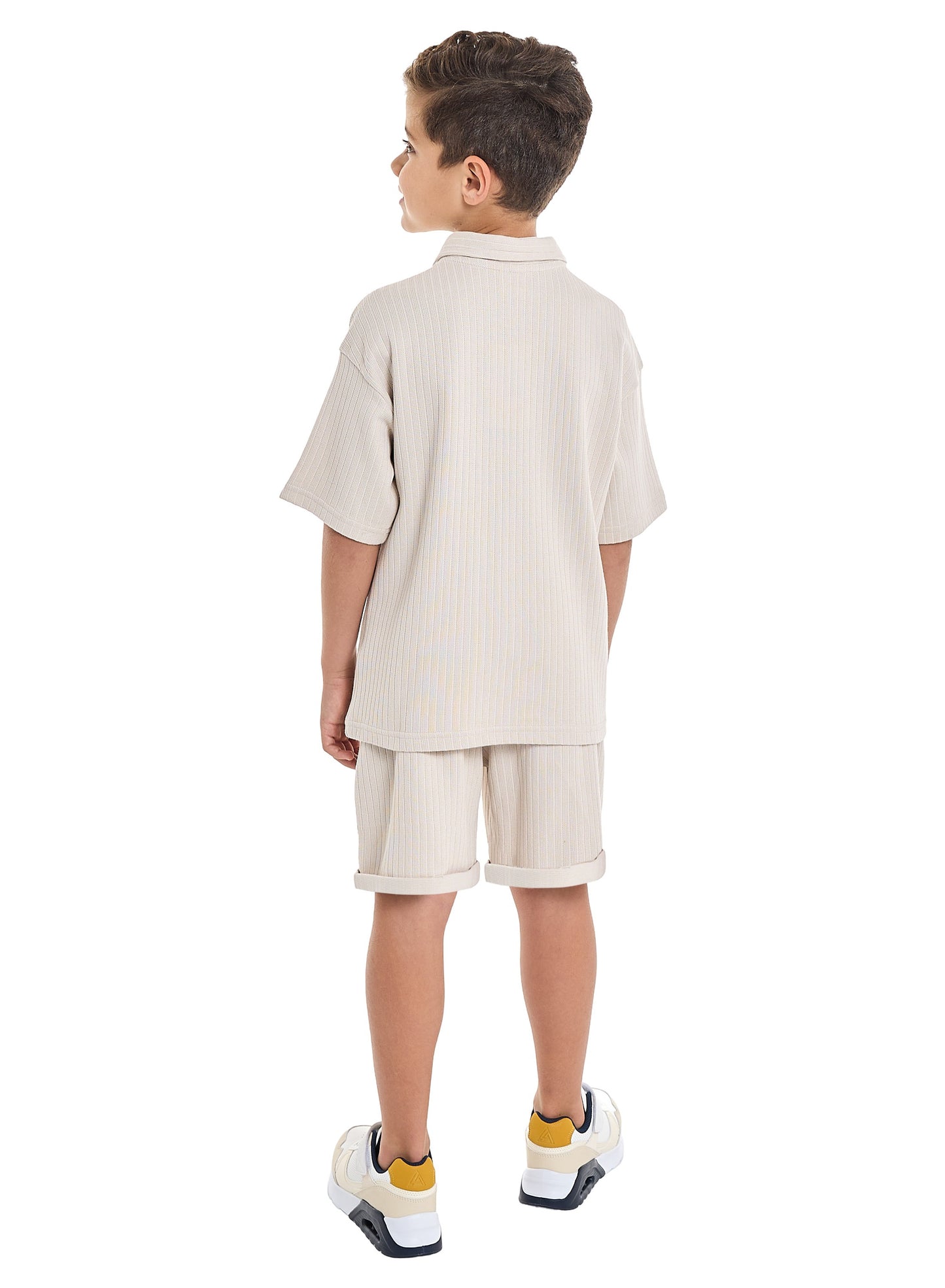 Victor and Jane Boys' Beige 2-Piece Jacquard Set with Pockets