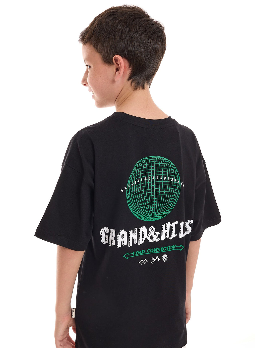 Victor and Jane Cotton Tech Graphic Oversized T-Shirt - Black