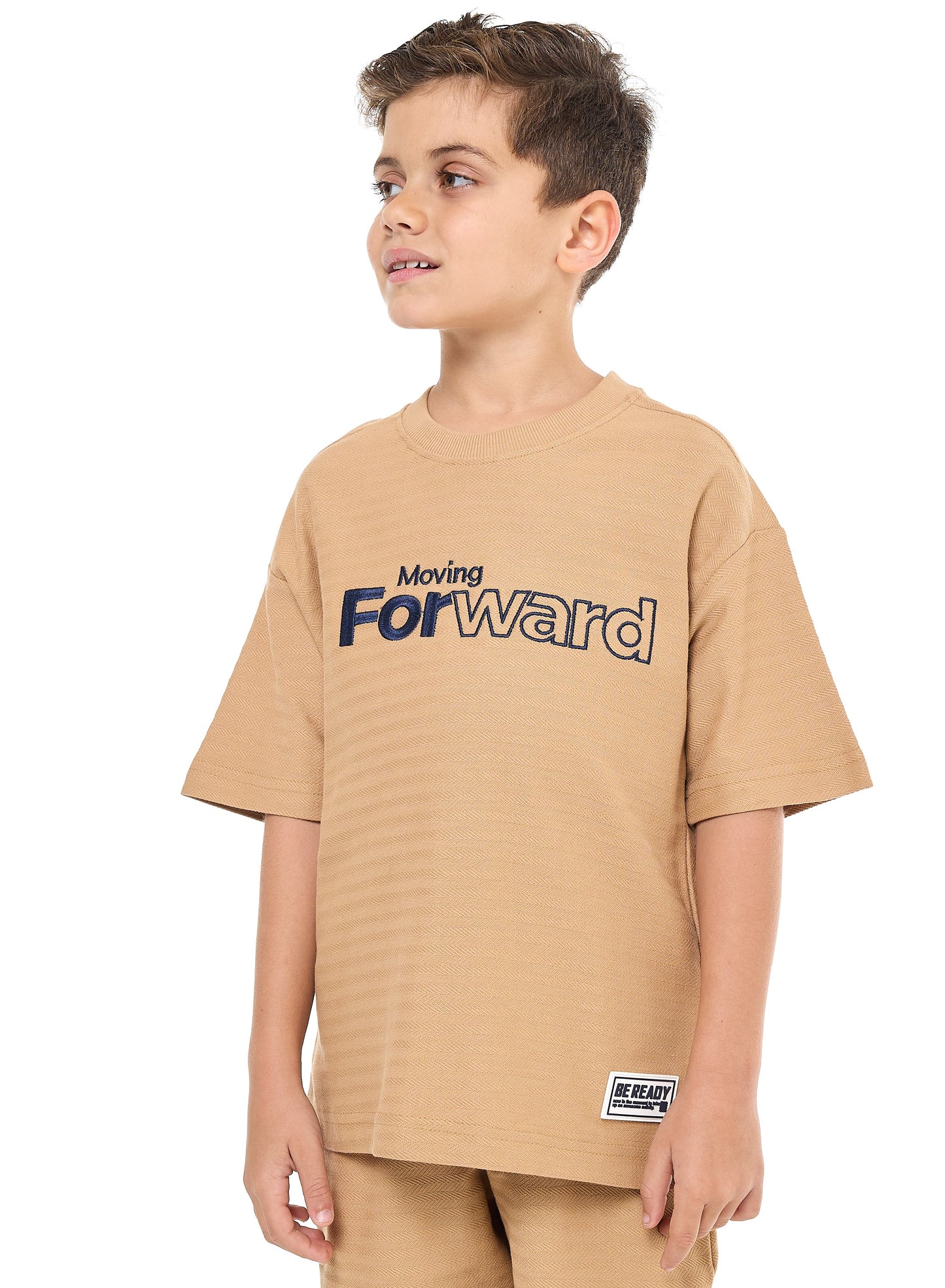 Victor and Jane Boys' Jacquard Set – Sand Colour Striped Design with Textured Material