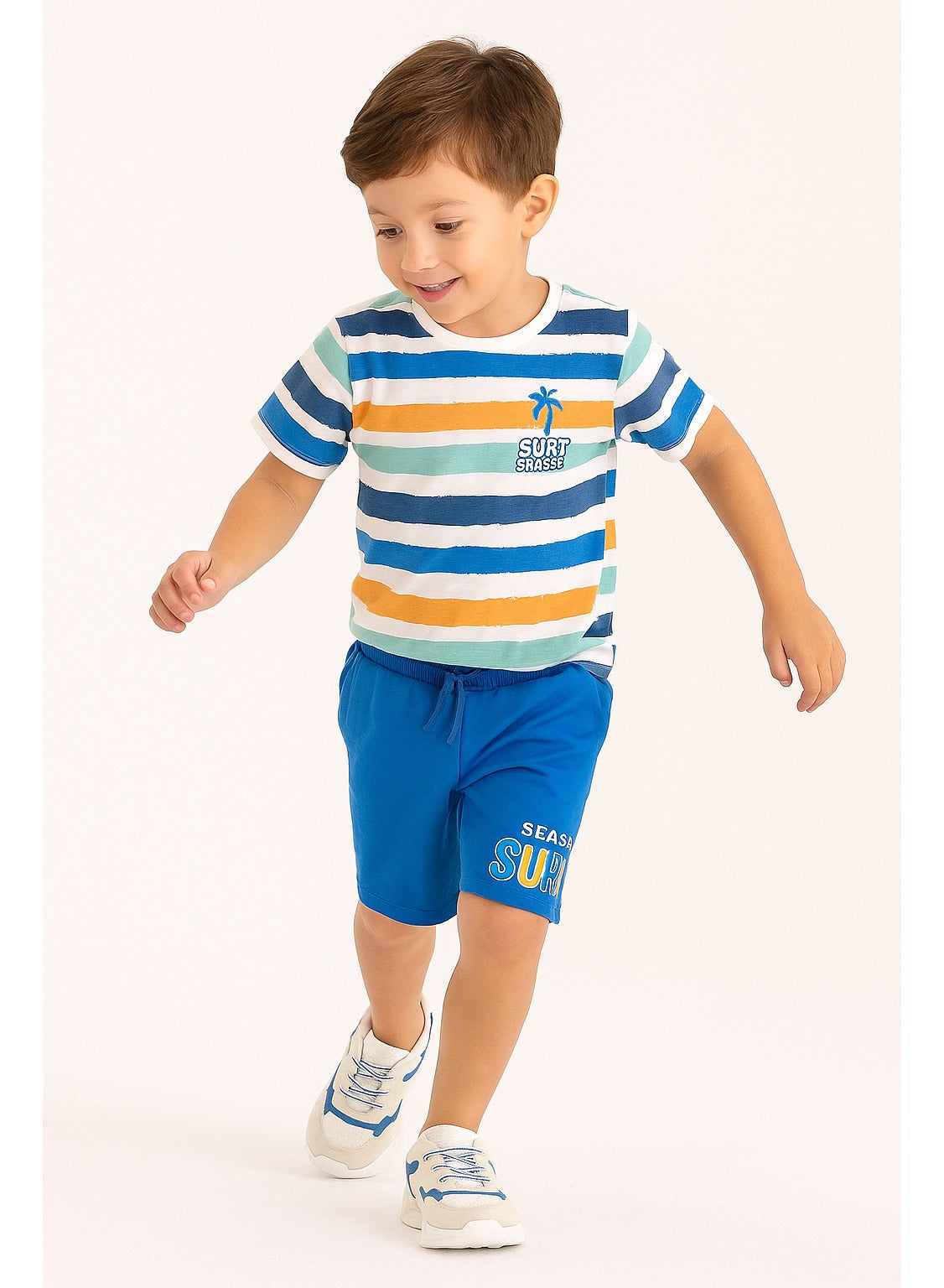 Victor and Jane Classic Royal Blue Cotton T-Shirt & Pull-On Shorts Set
