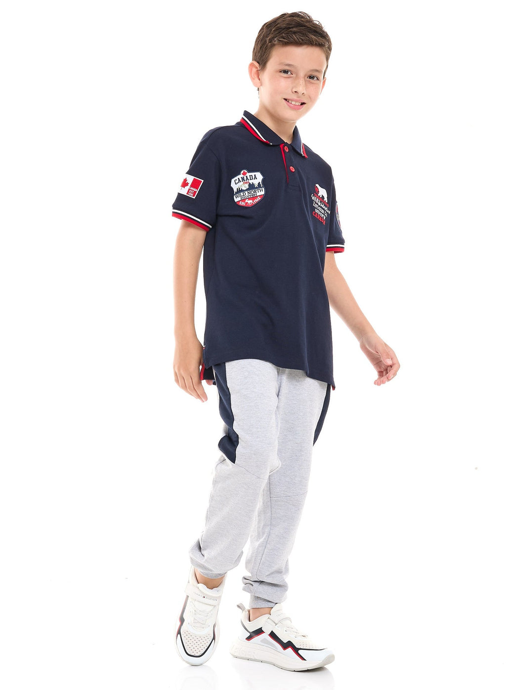 Victor and Jane Embroidered Polo T-shirt and Joggers Set - Navy/Grey