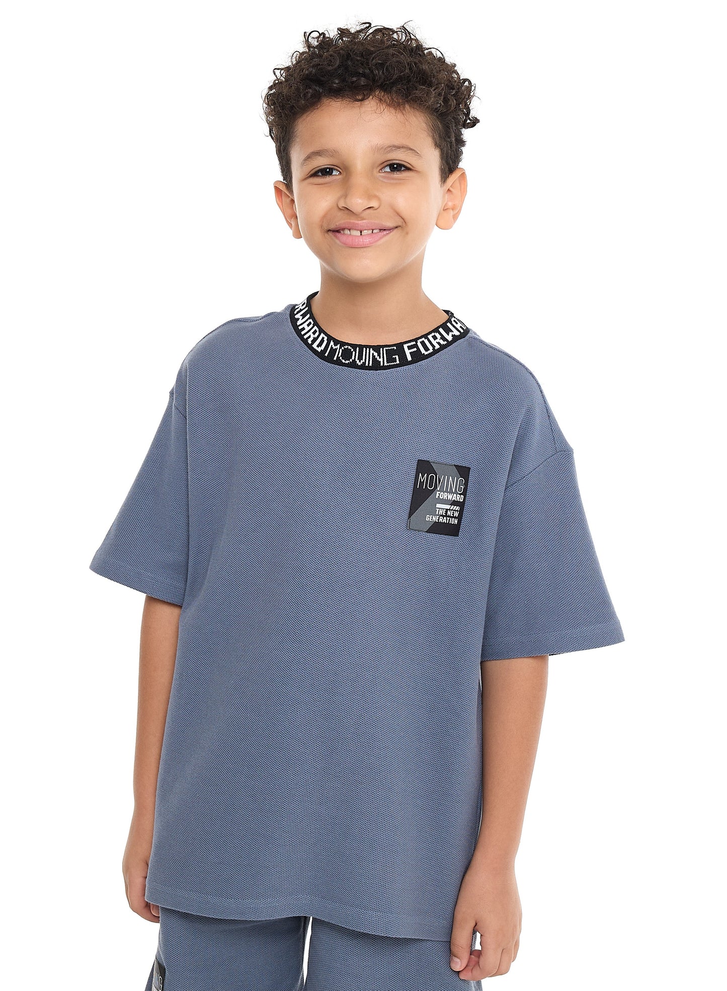 Victor and Jane Boys' Cord Set – Dark Blue T-Shirt and Shorts Outfit with Label Detail
