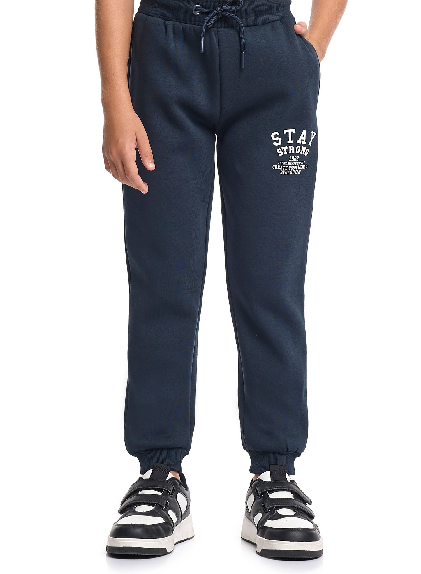 Boys’ Casual Winter Set – Navy Stay Strong Graphic Top & Bottom