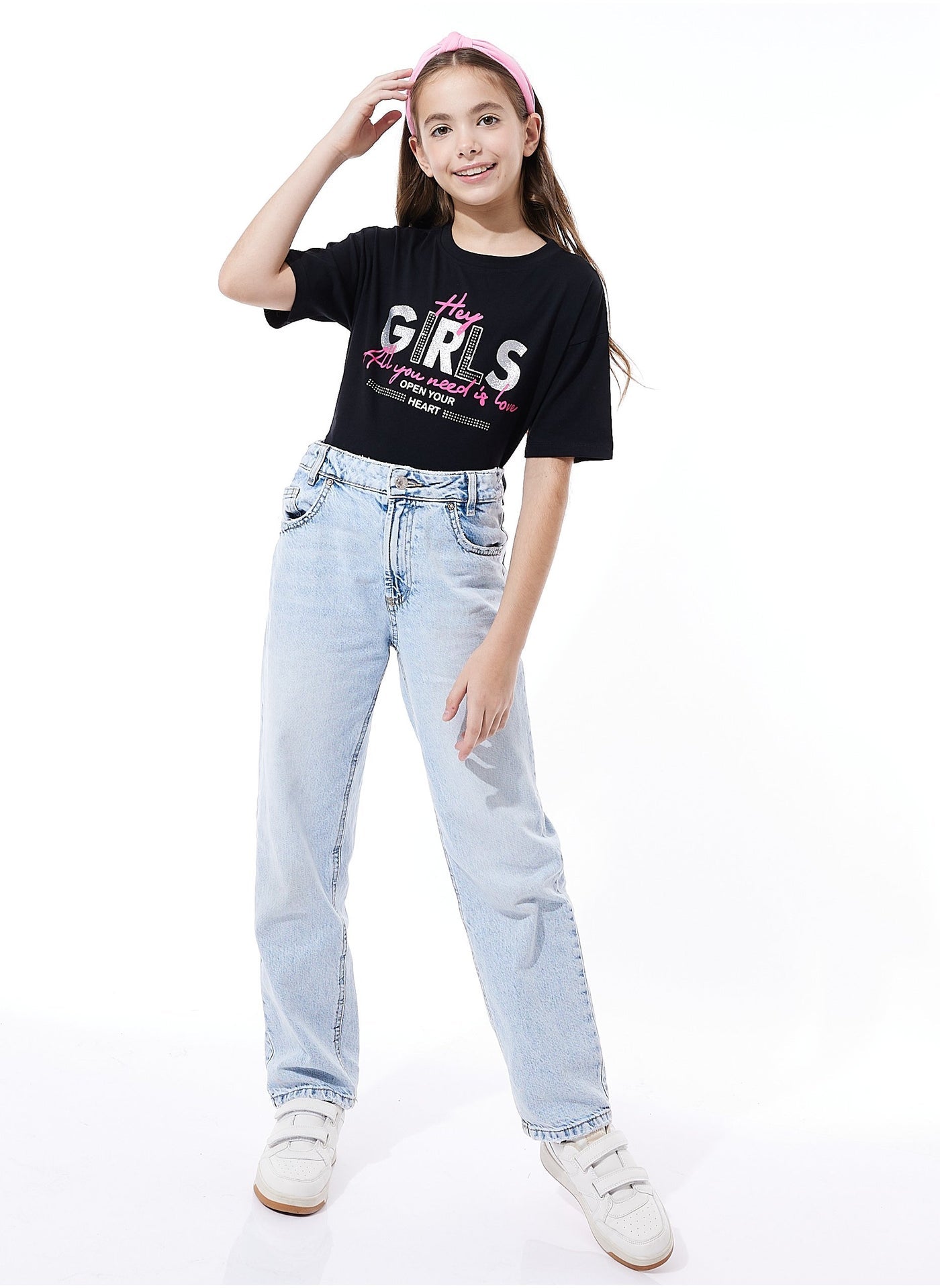 Victor And Jane Girls Graphic Oversized Fashion T-Shirt - Black