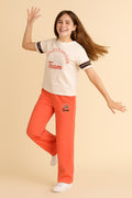 Girls' 2 Pc Set - Slogan Print Top With Matching Bottom “ Stylish And Comfortable - Relaxed Fit