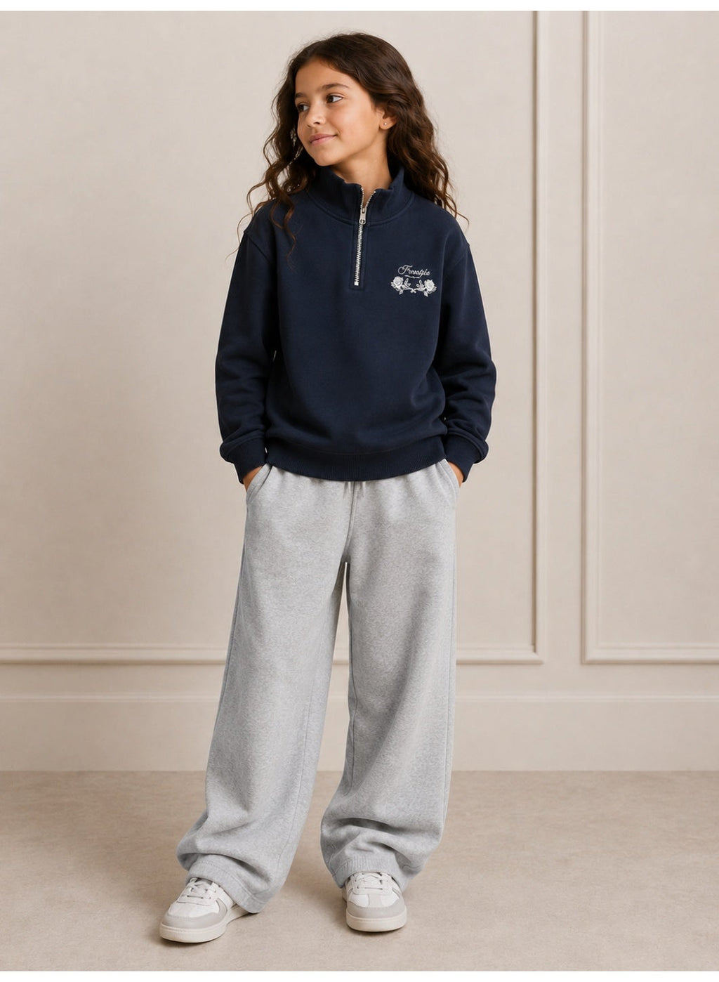 Girls Half Zip Pullover with Back Graphic Statement