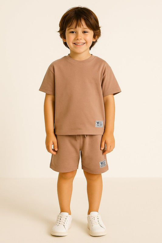 Boys Cotton Interlock Tee & Shorts Set – Khaki
