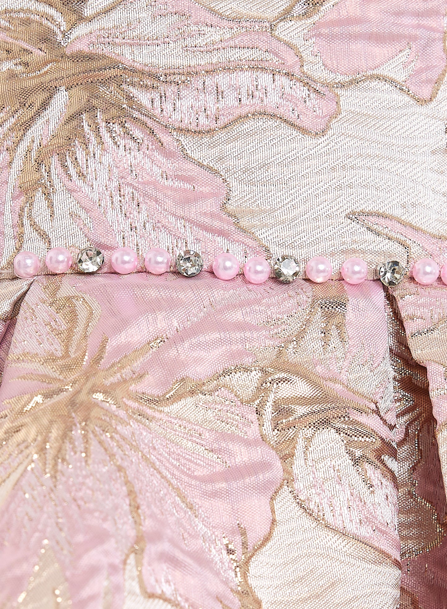 Girls Elegant Pink/Gold Jacquard & Tulle Party Dress