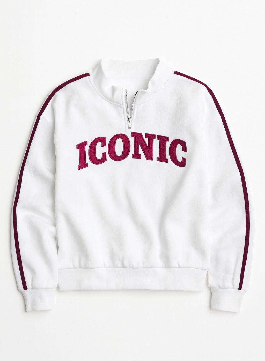 ICONIC White & Maroon Half-Zip  Sweater & Wide-Leg Jogger Set