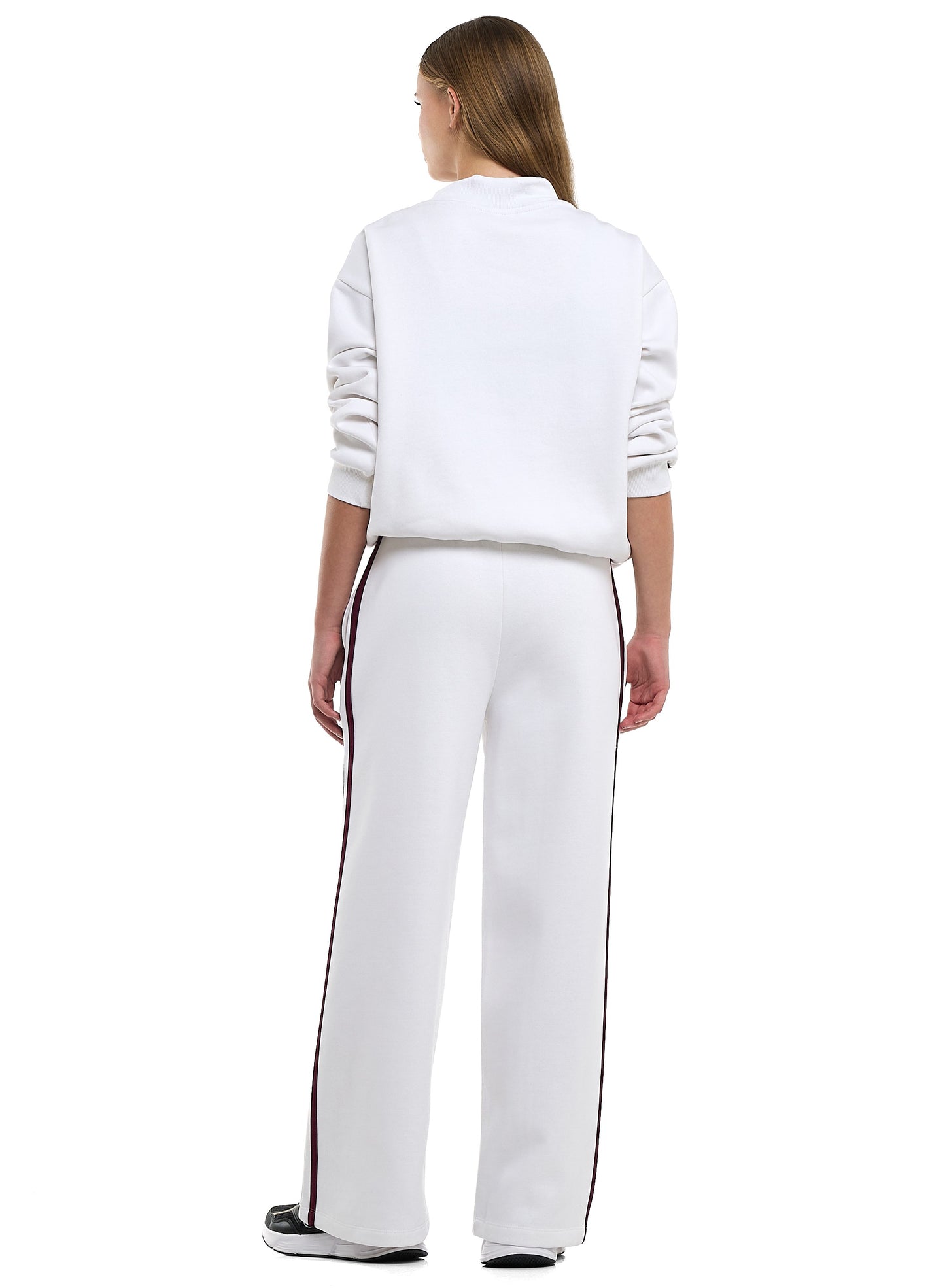 ICONIC White & Maroon Half-Zip  Sweater & Wide-Leg Jogger Set