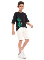 Victor and Jane Cotton Tech Graphic Oversized T-Shirt - Black