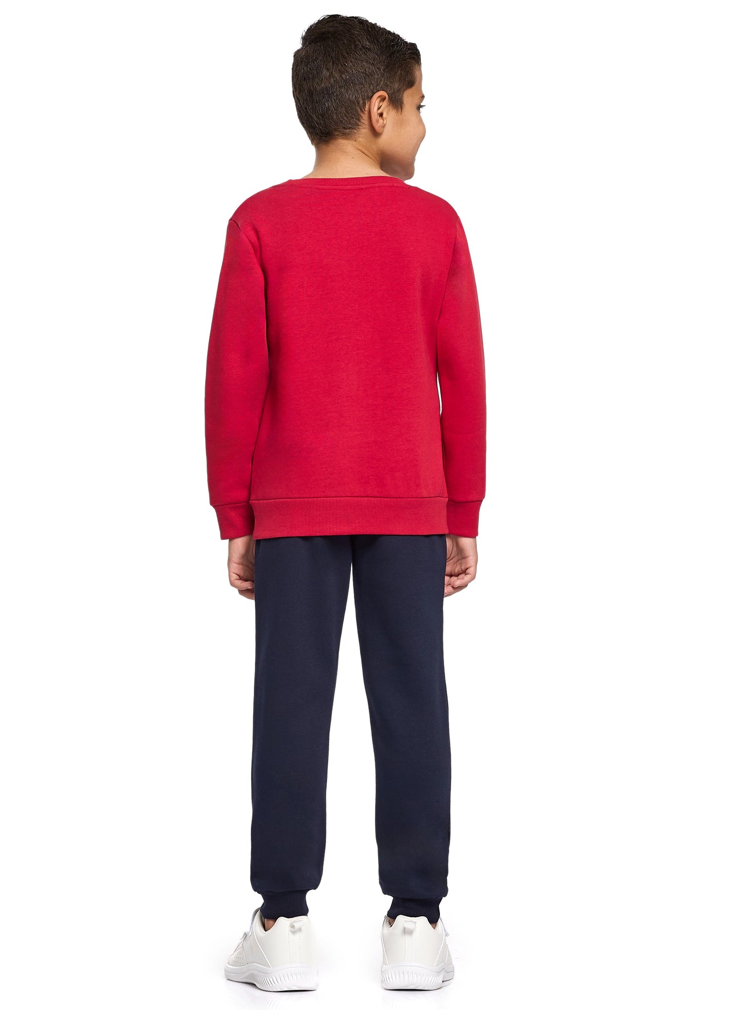 Boys' Red & Navy Winter Fleece Set – Sweatshirt & Jogger with "Make Best Choices" Print