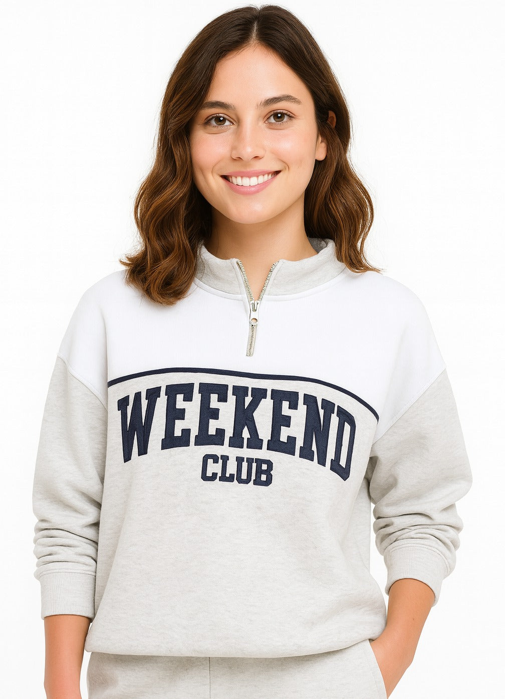 "Weekend Club" Grey  Pullover & Jogger Set – 100% Cotton