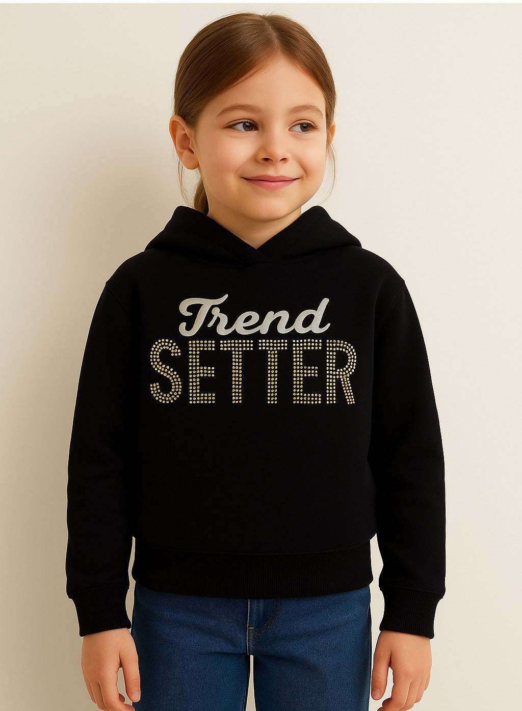 Girls “Girl Wonder” Fleece Hoodie – Black